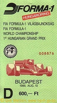 Formel 1 Budapest 1986- Eintrittskarte