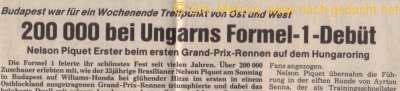 Formel 1 Budapest 1986 - Deutsche Presse am Tag nach dem Rennen