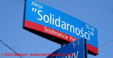 Warschau, Straenschild Aleja Solidarności