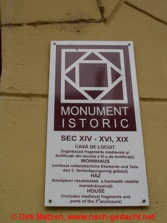Sibiu, Hermannstadt - Hinweisschild auf historische Gebude